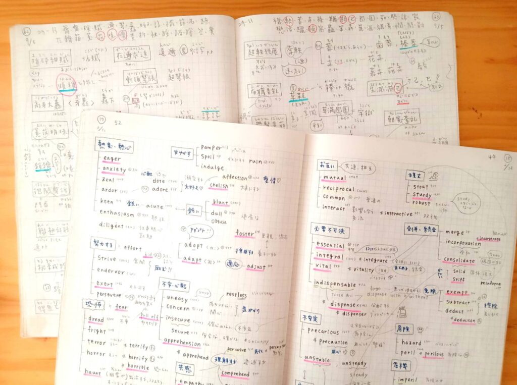 漢字と英単語の勉強ノートの写真